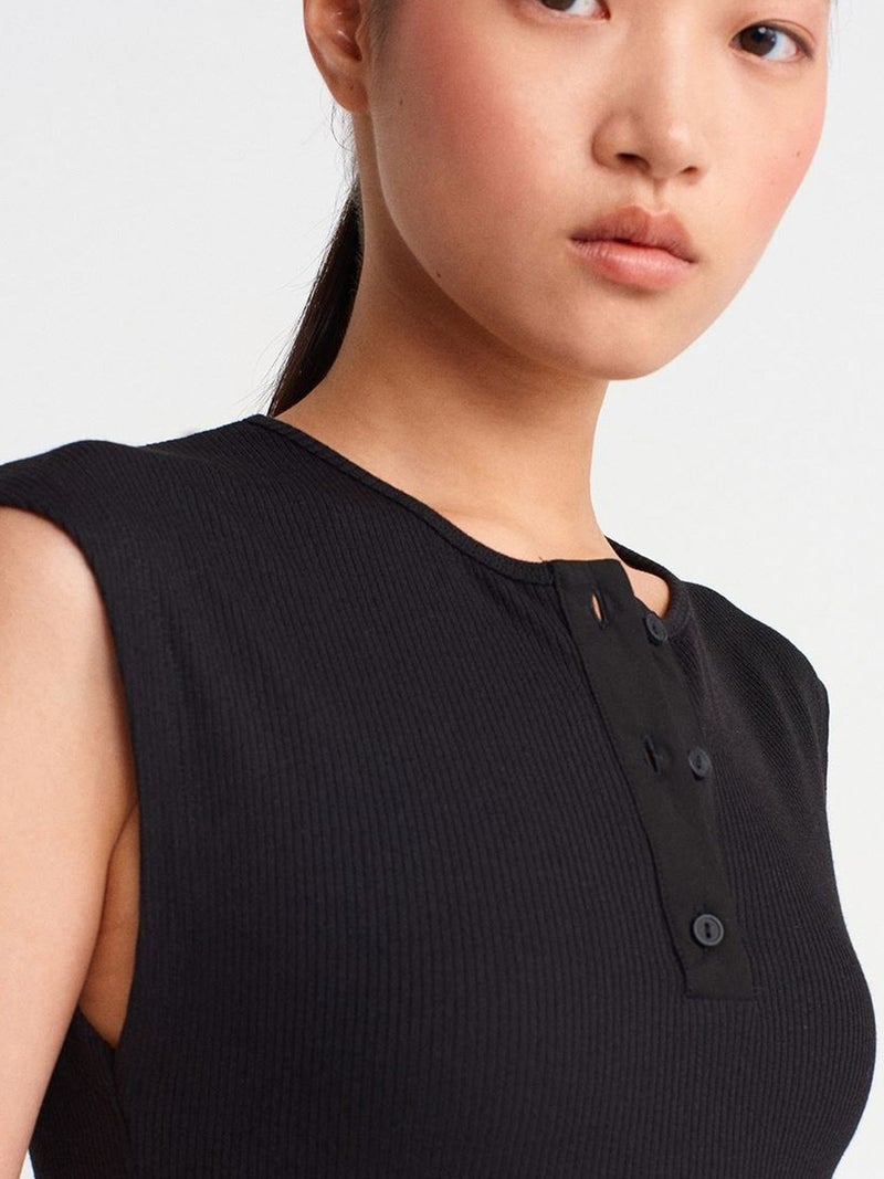 DILVIN Sleeveless Ribbed Button-Front Blouse - Image 3