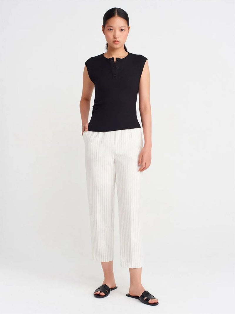 DILVIN Sleeveless Ribbed Button-Front Blouse - Image 4