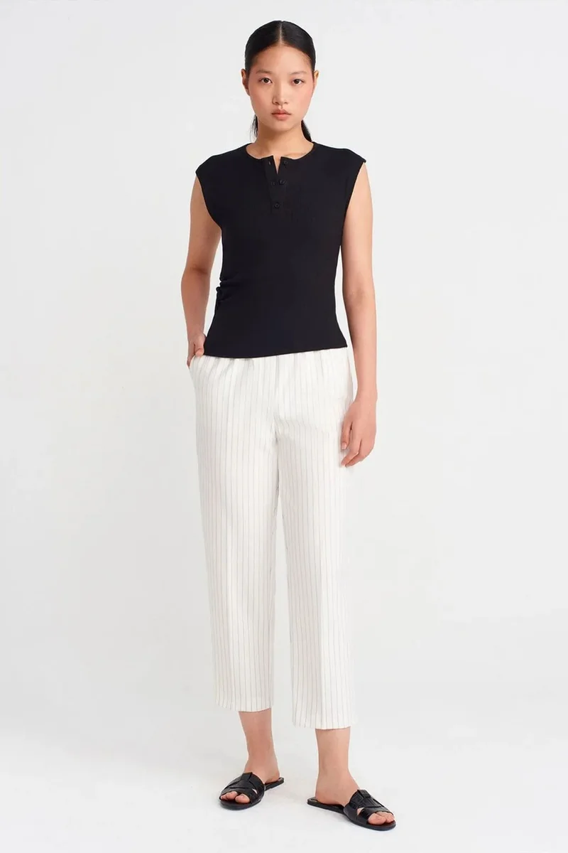 Dilvin Black DILVIN Sleeveless Ribbed Button-Front Blouse for Women | Best Price UAE
