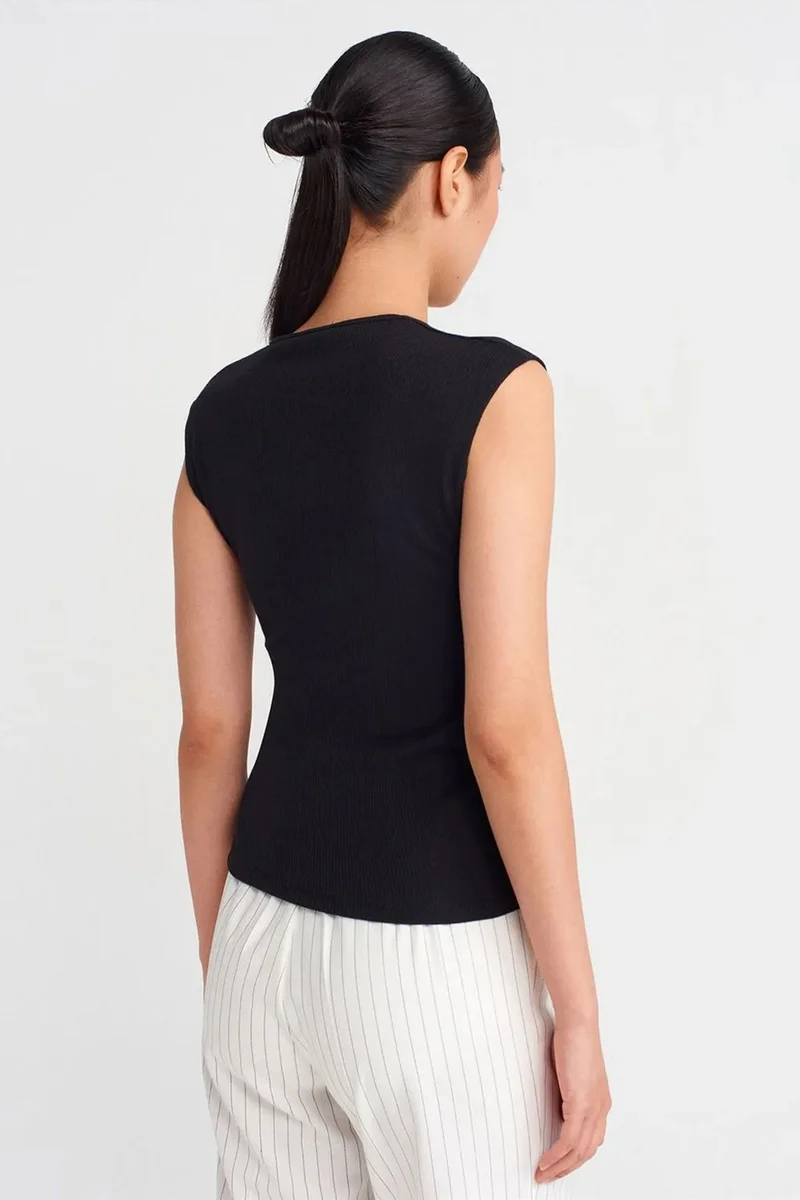 Dilvin Black DILVIN Sleeveless Ribbed Button-Front Blouse for Women | Best Price UAE