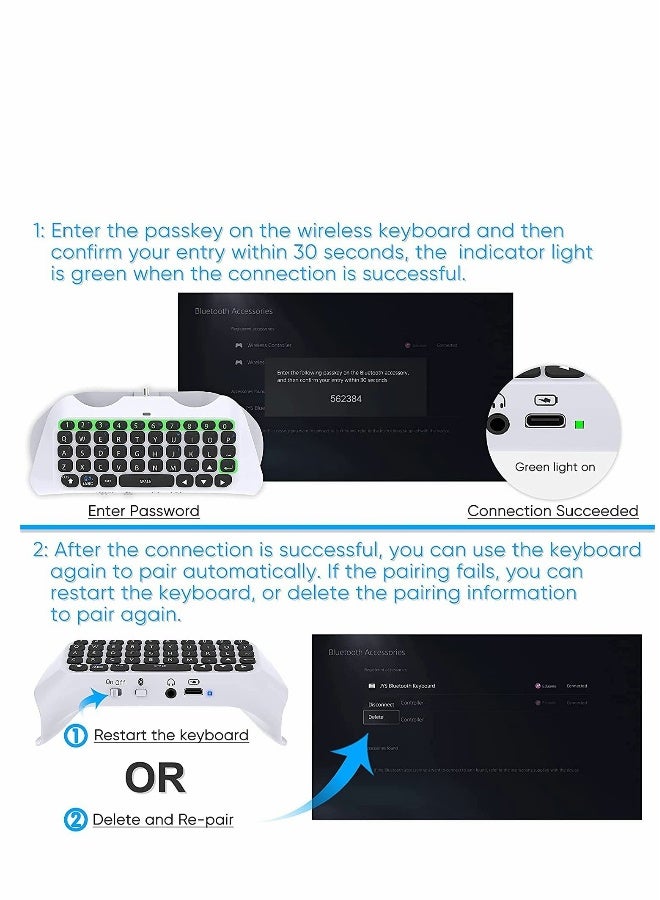 Wireless Keyboard for PS5 Controller, Bluetooth 3.0 Mini Chatpad Message Game Keyboard Keypad Built-in Speaker with 3.5mm Audio Jack for Messaging and Gaming Live Chat - Image 3