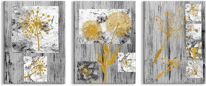 Kalormore Abstract Yellow Flowers Canvas Wall Art Dandelion Painting Giclee Prints Rustic - Image 1