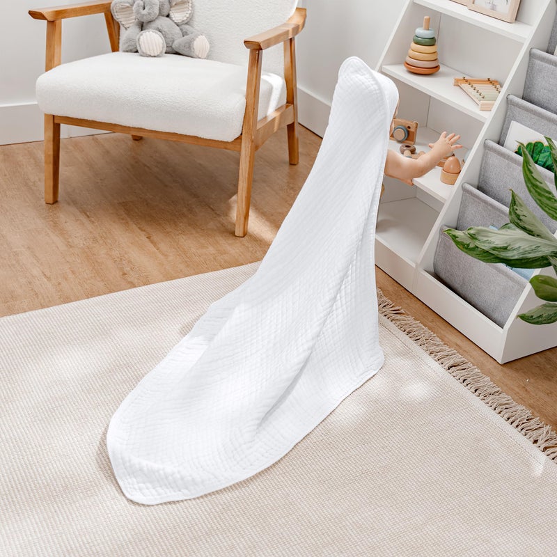 Comfy Cubs Baby Hooded 9 Layer Muslin Cotton Towel for Kids, Large 32” x 32”, Ultra Soft, Warm, and Absorbent. Baby Essentials Bath Towels, Cute Unisex Cover for Girls and Boys (Pack of 1, White) - Image 2