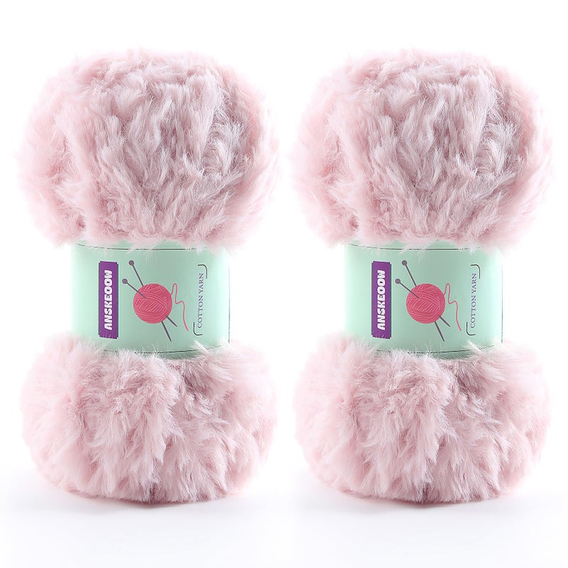 DAERBOF 2 Skeins Soft Chunky Fluffy Fuzzy Faux Fur Yarn for Crocheting Eyelash Furry Yarn for Knitting Blankets Scarves and Sweaters 35 Oz75 Yards Per RollLight Pink - Image 3