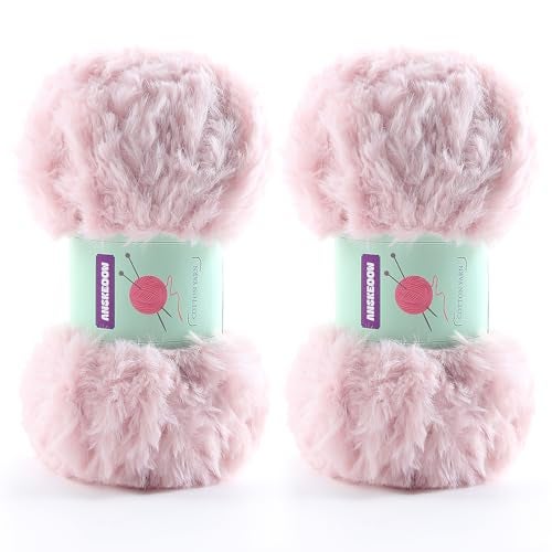 DAERBOF 2 Skeins Soft Chunky Fluffy Fuzzy Faux Fur Yarn for Crocheting Eyelash Furry Yarn for Knitting Blankets Scarves and Sweaters 35 Oz75 Yards Per RollLight Pink - Image 1