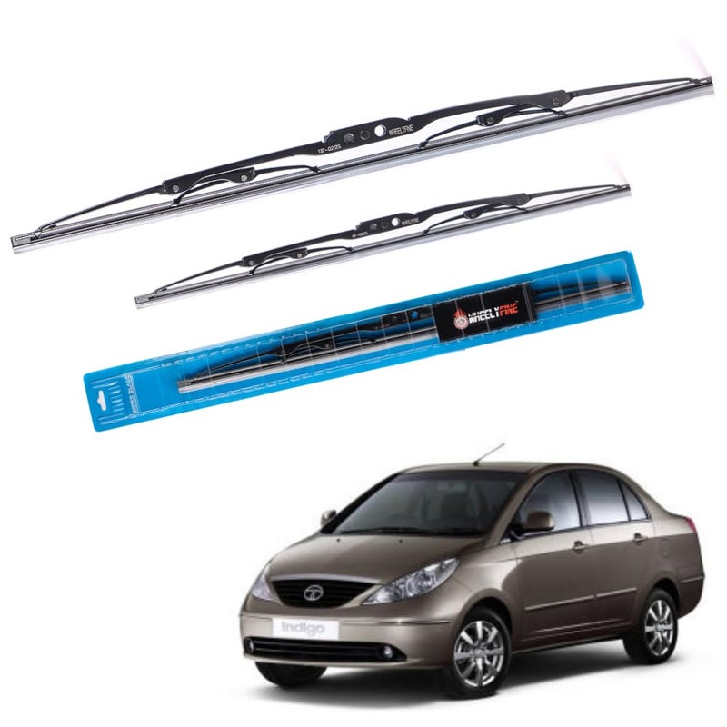 Wheelyfine Car Wiper Blades | Metal Frame | Water Repellent Windshield Wipers | Blade Refills (Tata Indigo Manza (2009 Onwards) Dr 24"/Pa 16") - Image 1