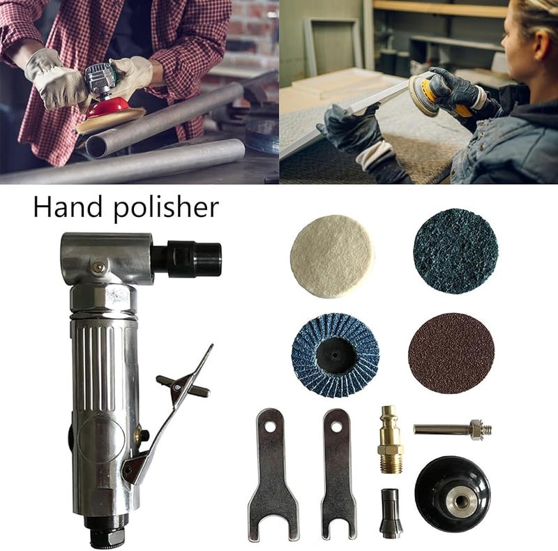 90 درجة مطحنة زاوية هوائية مع أقراص سنفرة آلة تلميع للمعادن والخشب - Image 3