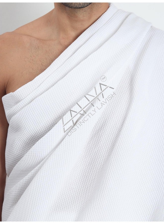 ZAHYA 100% Pure Cotton Men's Ihram for Hajj & Umrah | Honey Comb Weave | Ultra Soft, Sweat Absorbent | 2 Piece Ihram Ahram Ehram - Image 3