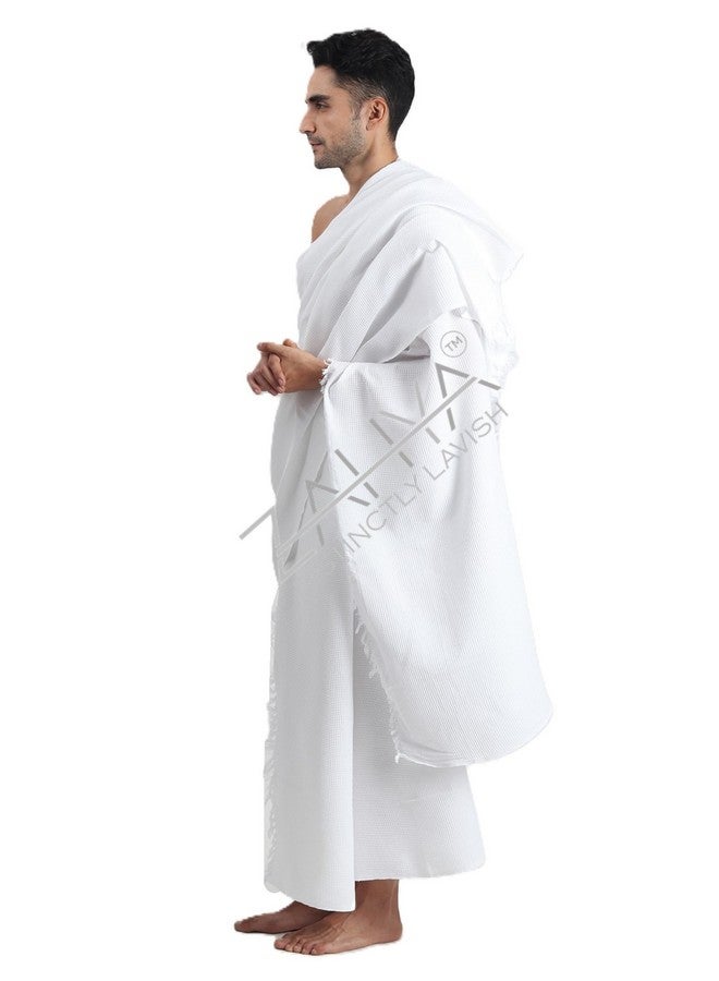 ZAHYA 100% Pure Cotton Men's Ihram for Hajj & Umrah | Honey Comb Weave | Ultra Soft, Sweat Absorbent | 2 Piece Ihram Ahram Ehram - Image 4