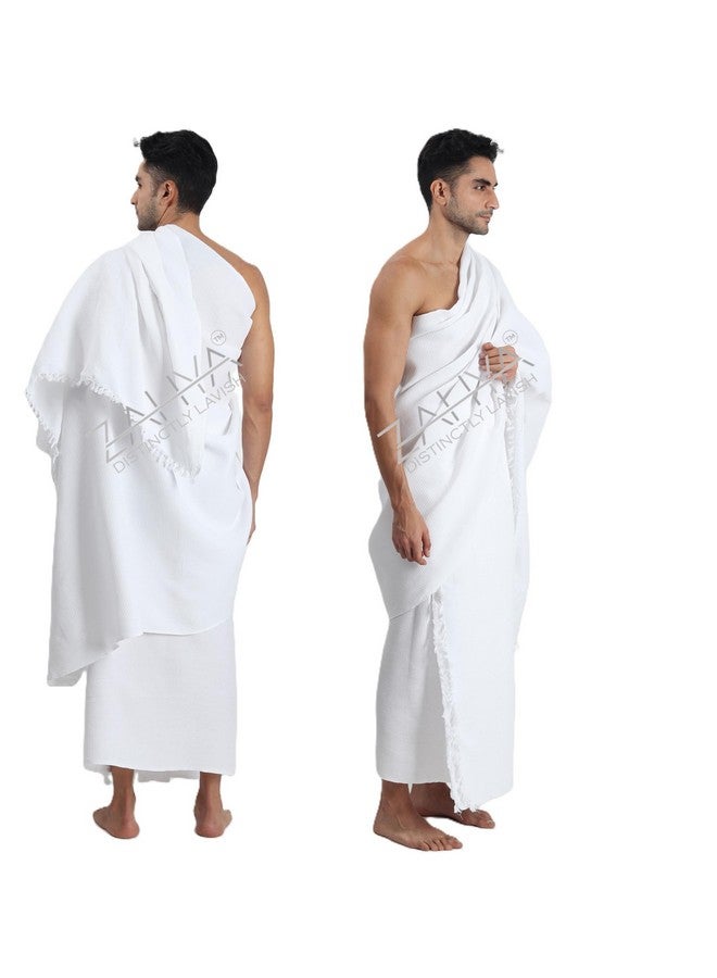 ZAHYA 100% Pure Cotton Men's Ihram for Hajj & Umrah | Honey Comb Weave | Ultra Soft, Sweat Absorbent | 2 Piece Ihram Ahram Ehram - Image 1