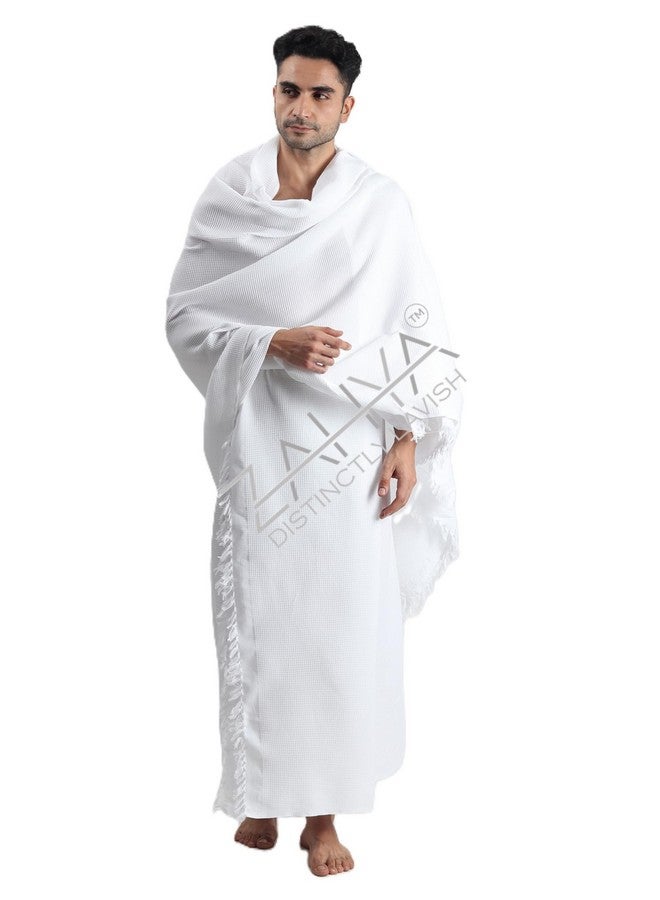 ZAHYA 100% Pure Cotton Men's Ihram for Hajj & Umrah | Honey Comb Weave | Ultra Soft, Sweat Absorbent | 2 Piece Ihram Ahram Ehram - Image 2