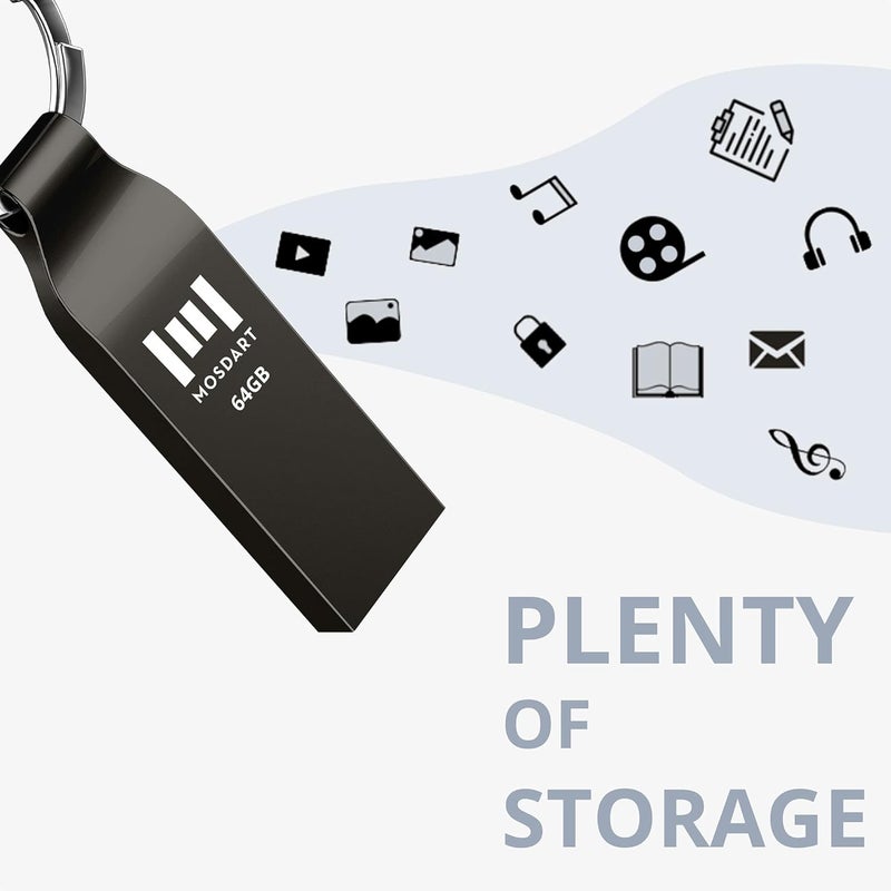 موس دارت محرك أقراص فلاش MOSDART مقاوم للماء بسعة 64GB USB2.0، بتنسيق exFAT، عصا ذاكرة معدنية مع سلسلة مفاتيح، للنسخ الاحتياطي للنظام وتخزين البيانات، رمادي تيتانيوم - Image 5