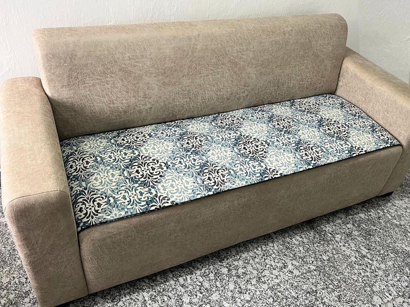 FABANE Polycotton Printed Sofa Seat Cover For 3 Seater With Heavy Antiskid Backing Easily Machine Washable Sofa Seat Runner For Couch Or Home Living Area 22 X 68 Inches Blue Damask - Image 2
