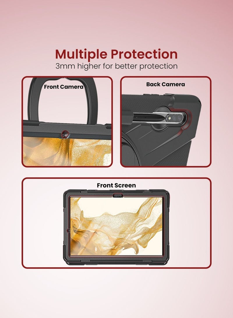 Moxedo Shockproof Rugged Protective Colorful Case with 360 Rotating Kickstand and Shoulder Strap Compatible for Samsung Galaxy Tab S7 Plus 12.4-inch 2020 / S8 Plus 2022 (T730/T970/X800) - Black - Image 3