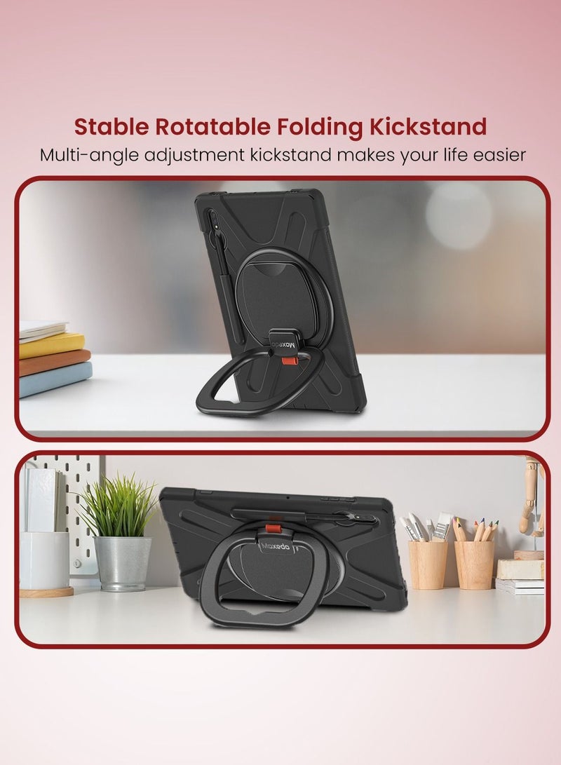 Moxedo Shockproof Rugged Protective Colorful Case with 360 Rotating Kickstand and Shoulder Strap Compatible for Samsung Galaxy Tab S7 Plus 12.4-inch 2020 / S8 Plus 2022 (T730/T970/X800) - Black - Image 4