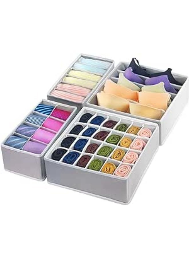 منظم أدراج قابل للطي مصنوع من قماش غير منسوج مقاوم للرطوبة، لتخزين الملابس الداخلية والجوارب وربطات العنق والأوشحة وحمالات الصدر. عبوة من 4 قطع، لون رمادي. - Image 3