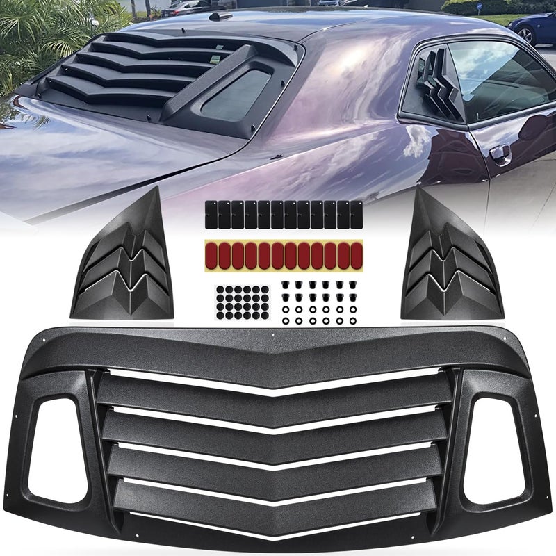 Rear Side Window Louvers Windshield Sun Shade Cover Compatible with Dodge Challenger 20082023 in GT Lambo Style ABS Material Sun Rain Shade Vent Matte Black