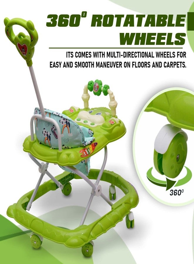 KIDBITKART مشاية أطفال KIDBITKART، لعبة خشخيشة للأطفال، دراجة، ارتفاع قابل للتعديل، مقعد سميك وآمن ومريح، عجلة دوارة، موسيقى، ومقبض للوالدين، مناسبة للأطفال من 6 إلى 20 شهرًا (أخضر) - Image 3