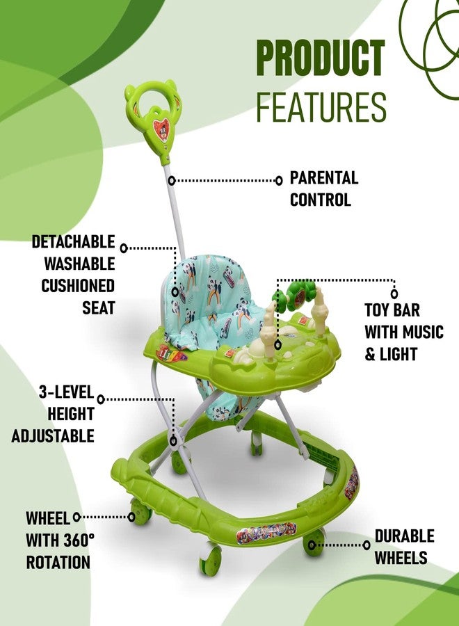 KIDBITKART مشاية أطفال KIDBITKART، لعبة خشخيشة للأطفال، دراجة، ارتفاع قابل للتعديل، مقعد سميك وآمن ومريح، عجلة دوارة، موسيقى، ومقبض للوالدين، مناسبة للأطفال من 6 إلى 20 شهرًا (أخضر) - Image 4