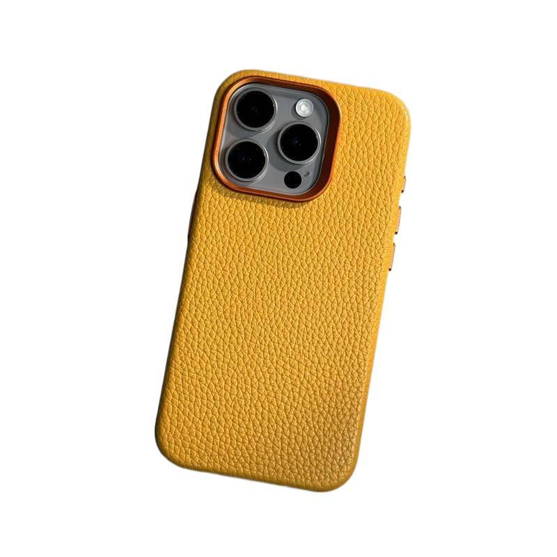 غطاء MagSafe بملمس باللون Lemon Yellow مغناطيسي جلد لـ iPhone 15 / 15 Plus / 15 Pro / 15 Pro Max مع حماية من السقوط ومغناطيس قوي مع مقاوم للصدمات مع ملمس جلد مع مقاوم للخدش - Image 1
