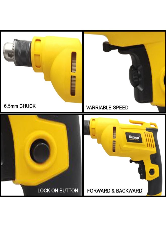 Roxon 400W Electric Drill Machine 6.5mm Chuck, Variable Speed 0-2600 RPM, Forward & Reverse, Lock-On Button, Soft Grip | Drill for Wood, Steel, Wall & PVC  RX-350 - Image 5