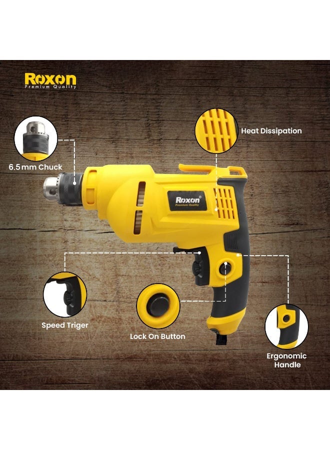 Roxon 400W Electric Drill Machine 6.5mm Chuck, Variable Speed 0-2600 RPM, Forward & Reverse, Lock-On Button, Soft Grip | Drill for Wood, Steel, Wall & PVC  RX-350 - Image 2