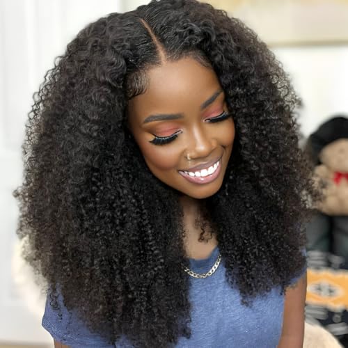 Ladoux 13x6 Kinky Curly Lace Front Wigs for Women Afro Kinky Curly Glueless Human Hair Wigs 180 Density Pre Plucked With Baby Hair HD Transparent 14Inch Kinky Curly Wigs - Image 1
