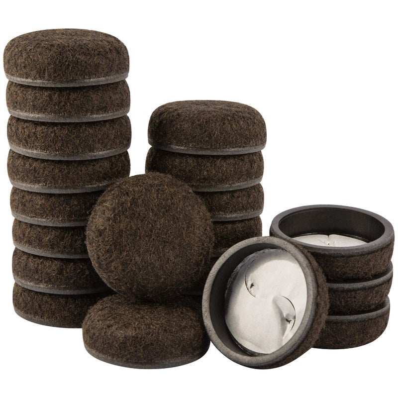 Super Sliders 1 1/2"" Round Secure Grip Formed Felt Furniture Movers for Hard Surface Flooring, Brown, (Pack of 20) - Image 1