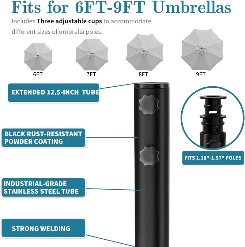 AOSTD Umbrella Base, Heavy Duty Patio Umbrella Stand with 5 Wheels, Max 100lb Fillable Mobile Outdoor Base, Pole Holder 2 Knobs, UV Resistant and Windproof Design for Patio, Deck, Poolside, Lawn(19 in) - Image 5