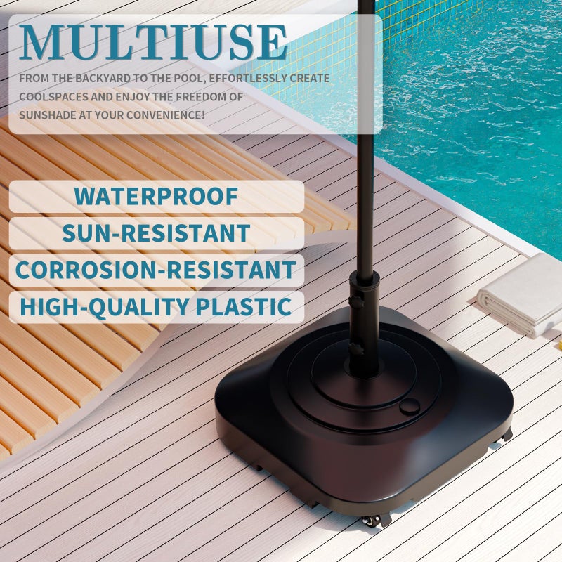 AOSTD Umbrella Base, Heavy Duty Patio Umbrella Stand with 5 Wheels, Max 100lb Fillable Mobile Outdoor Base, Pole Holder 2 Knobs, UV Resistant and Windproof Design for Patio, Deck, Poolside, Lawn(19 in) - Image 2