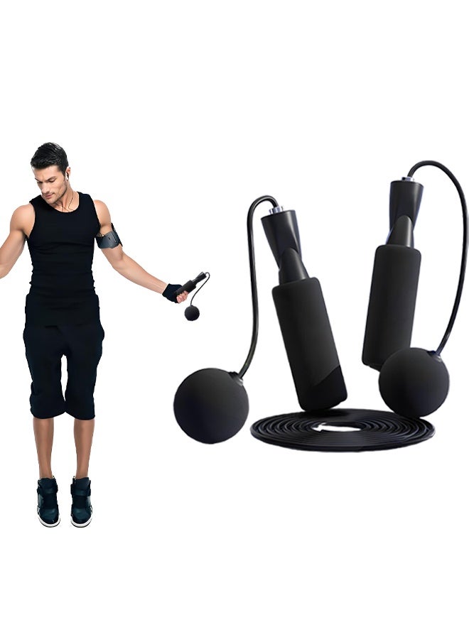 Wish Plus Adjustable Speed Heavy Weighted Steel Professional Steel Wire Jump Rope|Ball Bearing High Speed Jump Rope|Heavy Skipping Rope PVC Weighted Speed Exercise Jump Rope|360 Degree rotation 3M Rope Length (Black) - Image 1