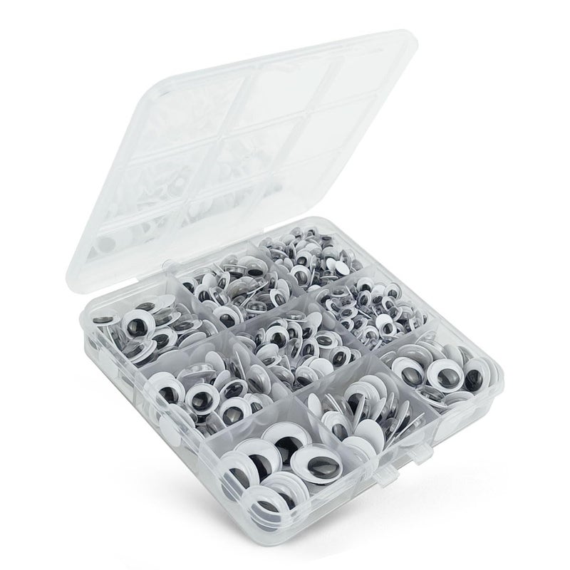 520 Pcs Wiggle Googly Eyes with SelfAdhesive 6mm 8mm 10 mm 12mm 15mm Mixed Packaging Black and White