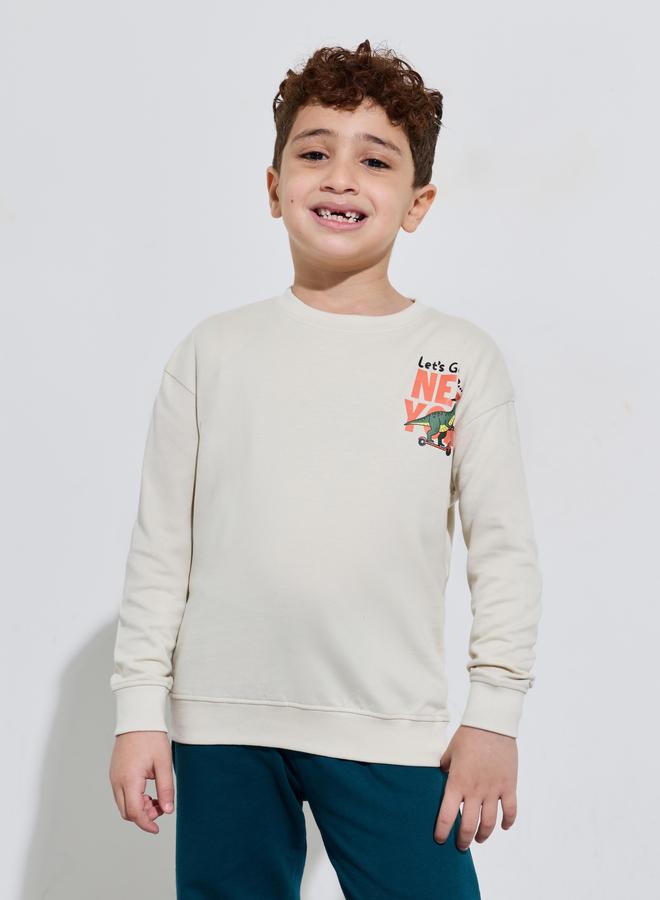 Styli Boys Beige Graphic Print Long Sleeves Regular Fit Sweatshirt - Image 1
