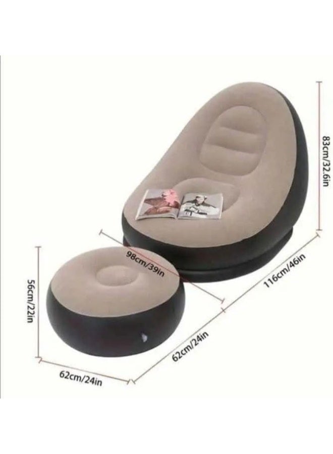 كنبة استرخاء قابلة للنفخ مع مسند قدم – متعددة الاستخدام للداخل والخارج، متوفرة (متعددة الالوان) أنيقة