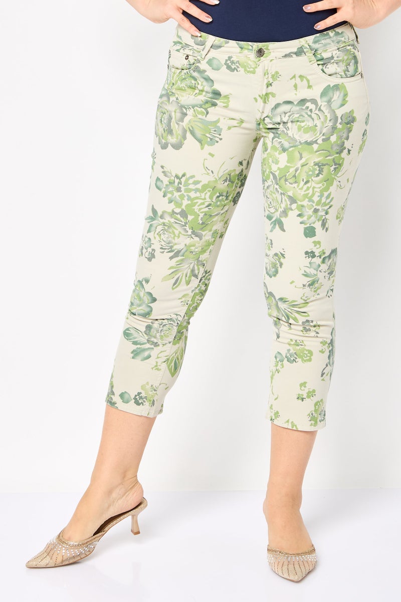 Harmont & Blaine Women Slim Fit Mid Waist Floral Capri Pant, Multicolor - Image 1
