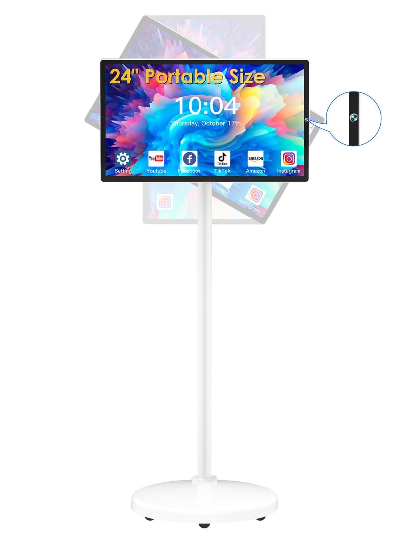 24" Portable TV Tablet, Touchscreen Portable Monitor with Stand on Wheels, 24-inch Wireless Touch Screen Smart Mobile Movable Rolling TV, 8000mAh Battery Operated, 8GB RAM + 128GB ROM  - Image 1