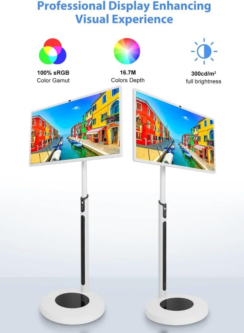 24" Portable TV Tablet, Touchscreen Portable Monitor with Stand on Wheels, 24-inch Wireless Touch Screen Smart Mobile Movable Rolling TV, 8000mAh Battery Operated, 8GB RAM + 128GB ROM  - Image 5