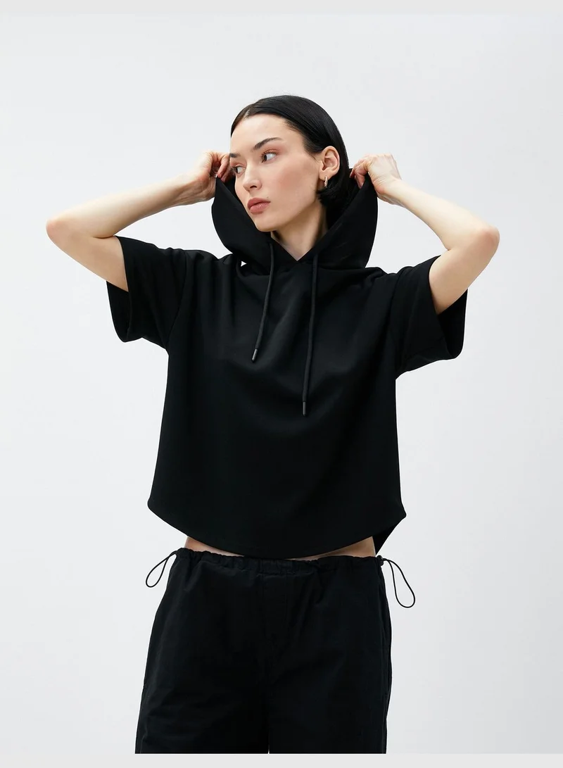 كوتون Hooded Short Sleeve Basic Sweatshirt