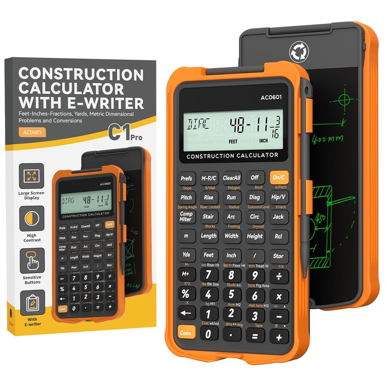 ROATEE Construction Calculator with Writing Tablet Industrial & Scientific ROATEE Engineering Calculator for Contractor, Concrete Pocket Feet-inch-Fraction Calculators for Carpenter, Framer, Remodeler - Image 1