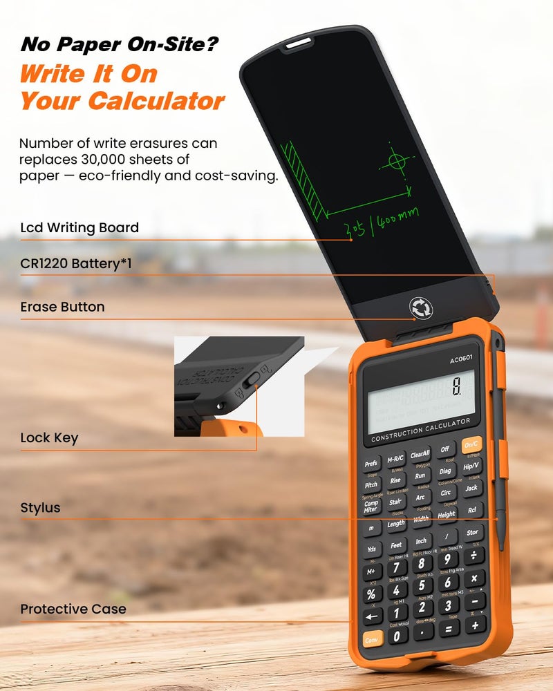 ROATEE Construction Calculator with Writing Tablet Industrial & Scientific ROATEE Engineering Calculator for Contractor, Concrete Pocket Feet-inch-Fraction Calculators for Carpenter, Framer, Remodeler - Image 2
