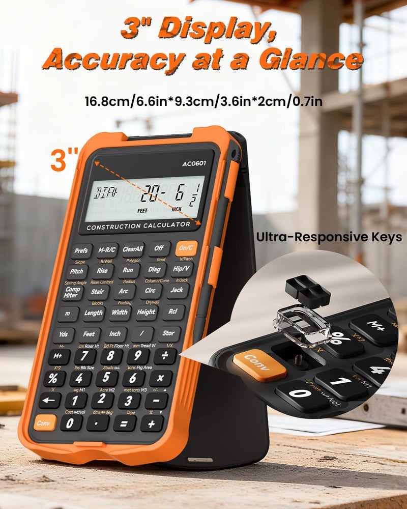 ROATEE Construction Calculator with Writing Tablet Industrial & Scientific ROATEE Engineering Calculator for Contractor, Concrete Pocket Feet-inch-Fraction Calculators for Carpenter, Framer, Remodeler - Image 4