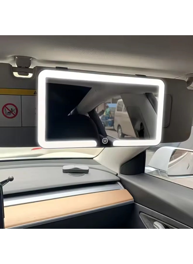 مرآة مكياج للسيارة بوضوح عالي مع إضاءة LED بثلاثة ألوان قابلة للتعديل تصميم قابل للطي مرآة تجميل لجهة الراكب مناسبة لمعظم السيارات - Image 4