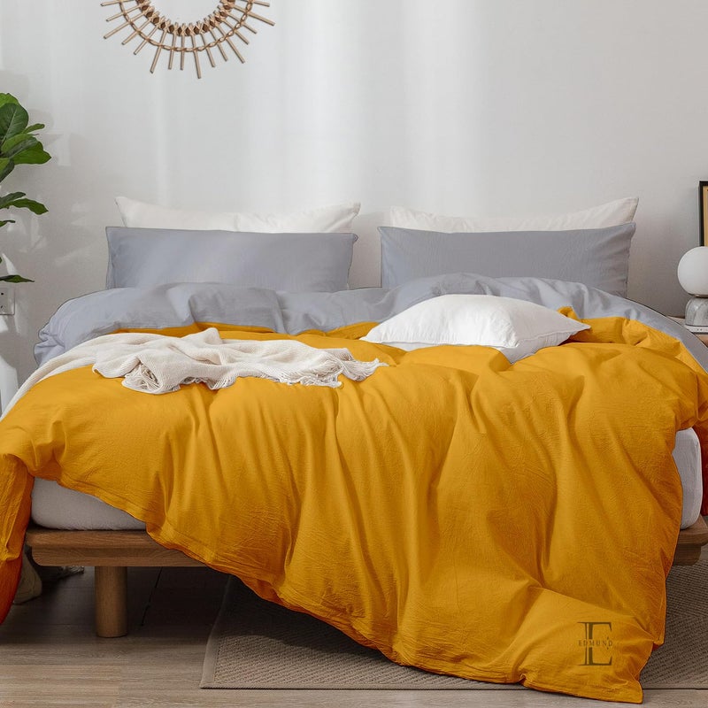 EDMUND Brushed Microfiber Single Bed Reversible Duvet Cover SetComforter CoverRajai CoverBlanket Cover 60x90 Inch Quilt Cover Single Bed with Zipper Pillow Cover GoldSilver - Image 4