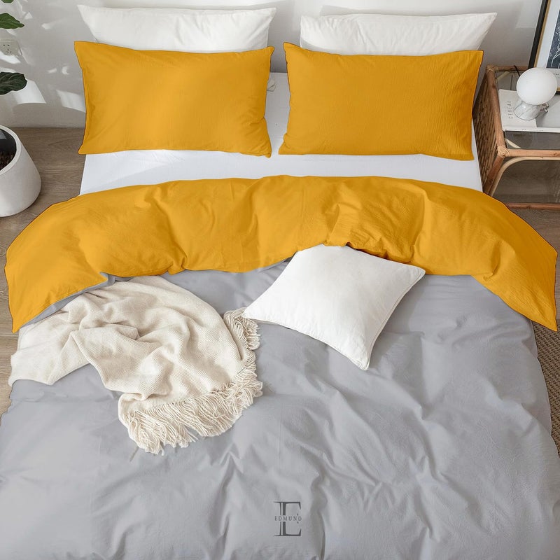 EDMUND Brushed Microfiber Single Bed Reversible Duvet Cover SetComforter CoverRajai CoverBlanket Cover 60x90 Inch Quilt Cover Single Bed with Zipper Pillow Cover GoldSilver - Image 3