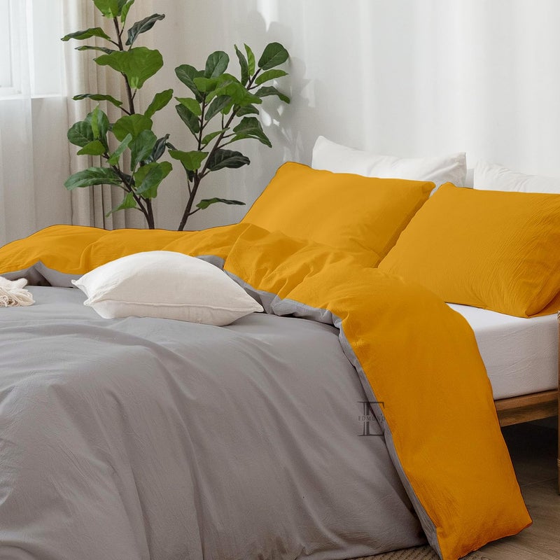 EDMUND Brushed Microfiber Single Bed Reversible Duvet Cover SetComforter CoverRajai CoverBlanket Cover 60x90 Inch Quilt Cover Single Bed with Zipper Pillow Cover GoldSilver - Image 2