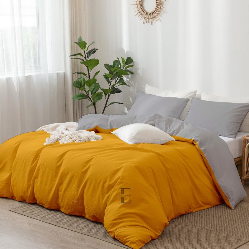 EDMUND Brushed Microfiber Single Bed Reversible Duvet Cover SetComforter CoverRajai CoverBlanket Cover 60x90 Inch Quilt Cover Single Bed with Zipper Pillow Cover GoldSilver - Image 1