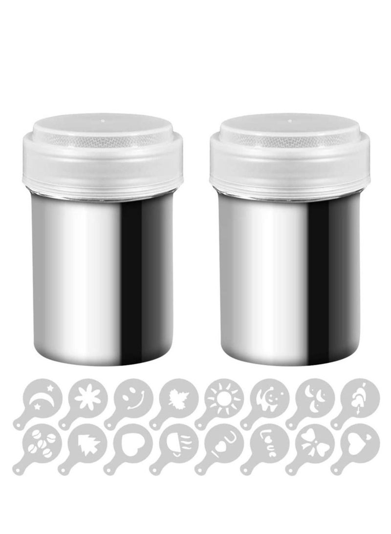 Y&D Flour Sugar Salt shaker Stainless Steel Chocolate Shaker Icing Cocoa Coffee Sifter for Kitchen Craft Handle and 16 pcs Printing Molds Stencils  - Image 1