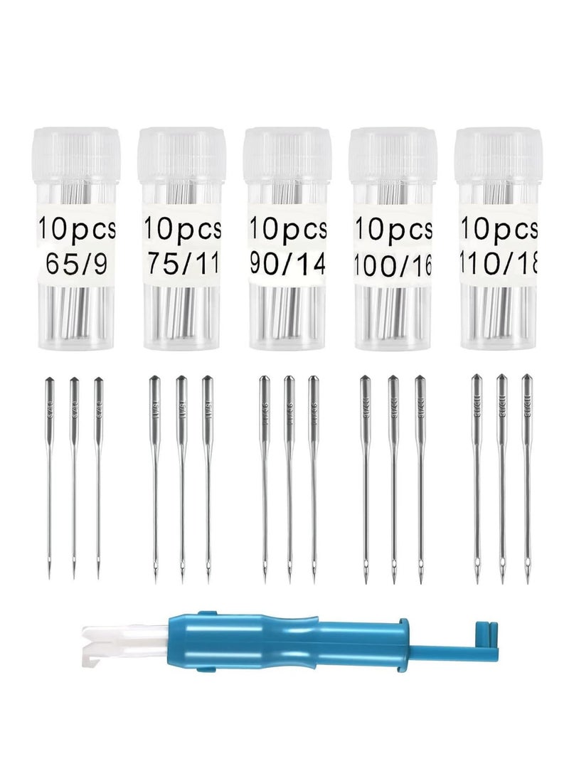 KASTWAVE Sewing Machine Needles, Household 65/9 75/11 90/14 100/16 110/18 Universal Each Model 10pcs with a Needle Threader Suitable for Domestic Heavy Duty Sewing Machine and Wide Range of Fabrics (50pcs) - Image 1