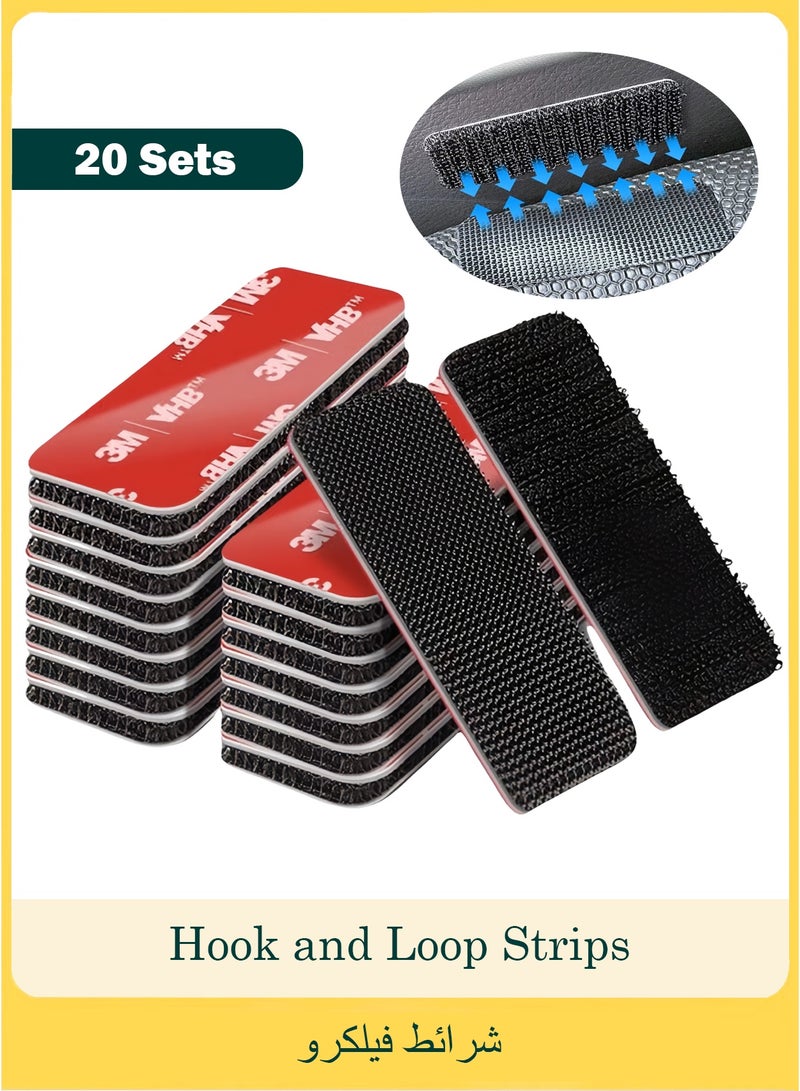 ثري ام شرائط فيلكرو شديدة التحمل (6 × 2 سم)، 20 مجموعة من لاصق 3 ام في اتش بي، مقاومة للماء والحرارة، اسود، مثالية للاستخدام الداخلي والخارجي - Image 1
