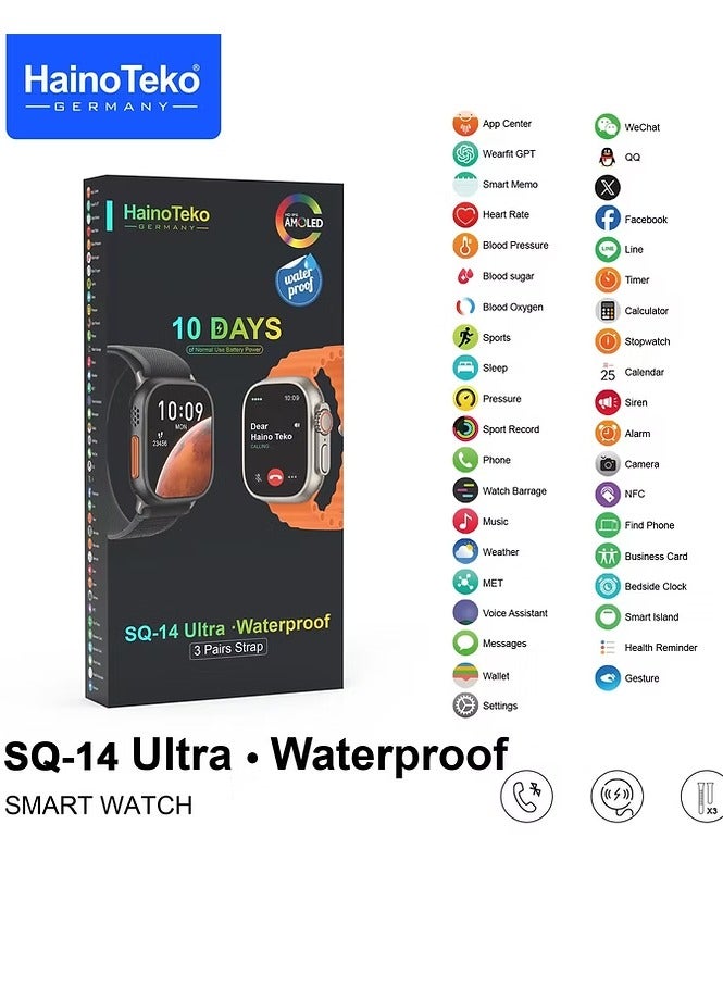 Haino Teko Haino Teko SQ 14 Ultra 49 mm Ultra Model  Smartwatch with 3 Straps and Wireless Charger for Men Boys Black 10Days Battery Back Up - Image 1